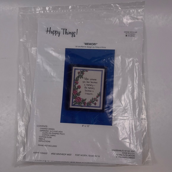 Happy Things Other - Vintage Happy Things Stamped Cross Stitch Kit "Memory" Roses Floral 1996 NOS